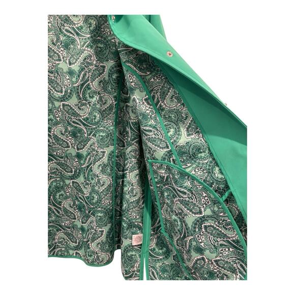 Dennis By Dennis Basso Coat Womens Large Green Hood Paisley Lined Pockets Jacket - Picture 14 of 15